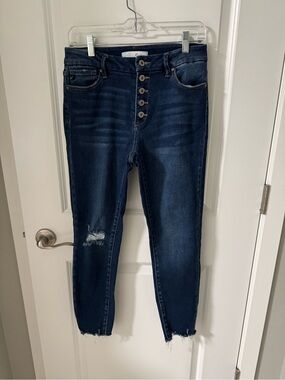 Women's Kancan Dark Blue High-Rise Button-Fly Skinny Jeans Size 9/28
